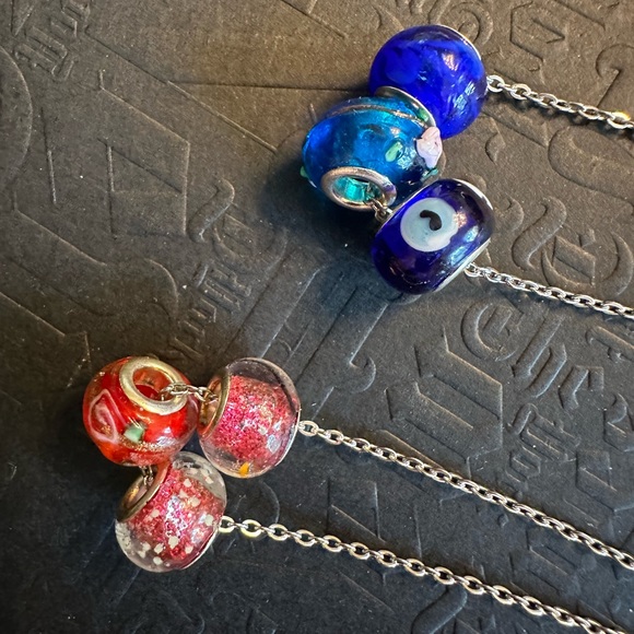 ARTISAN Floral Lamp Work Glass Bead Stainless Steel Choice of Necklace 22” long - Picture 3 of 7